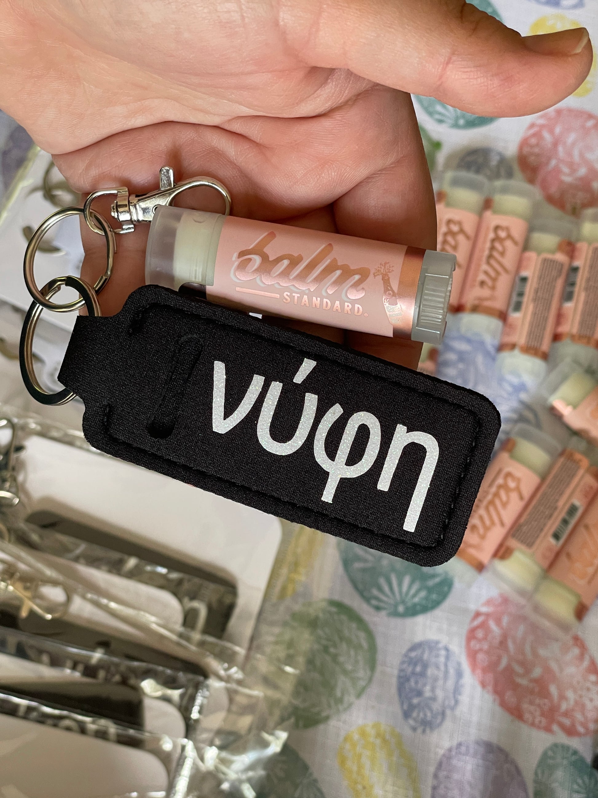 Nifi & Koumbara Chapstick Holder Keychain w/ Rosè Chapstick