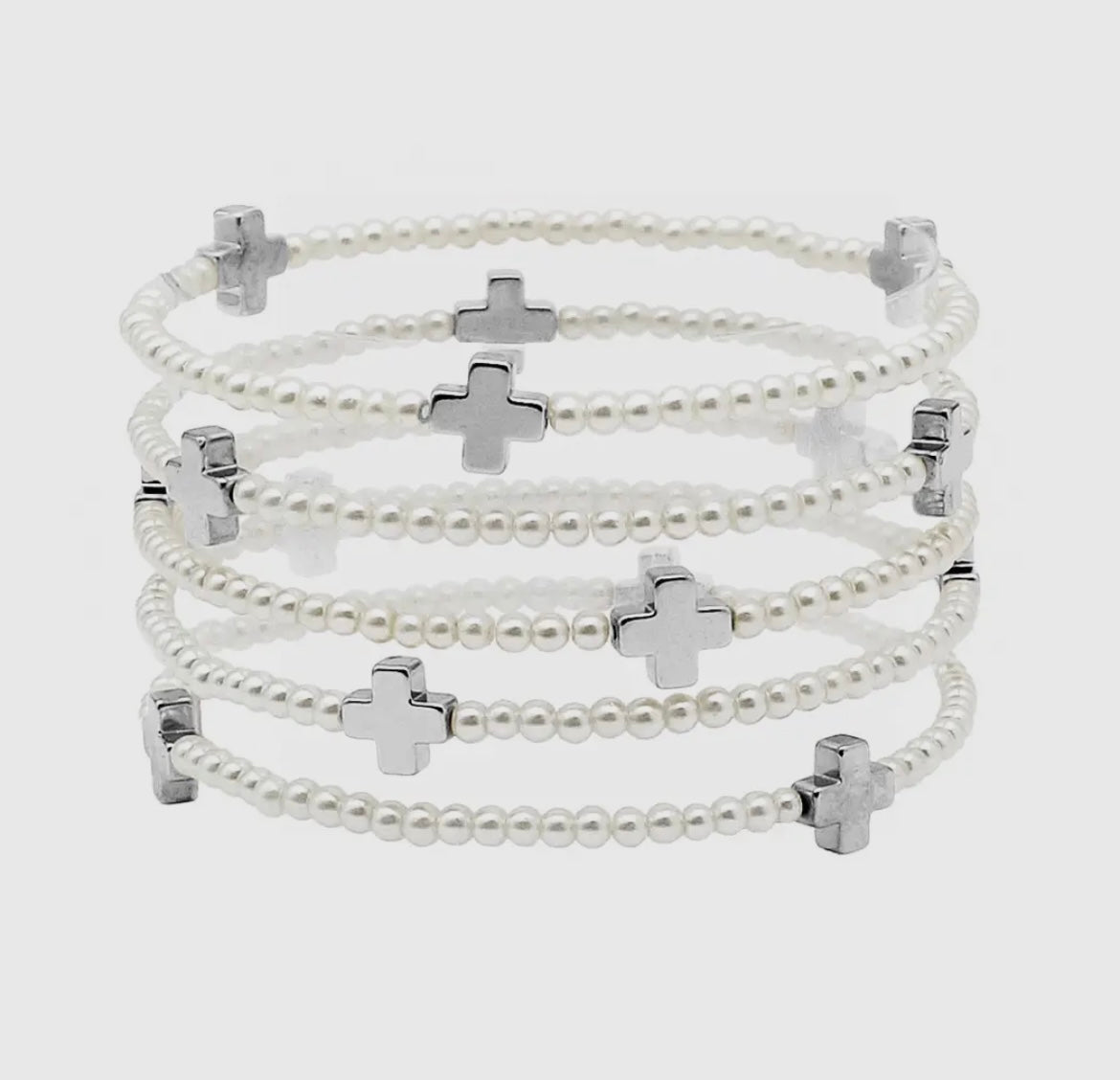 Cross Accent Pearl Beads Stackable Bracelet