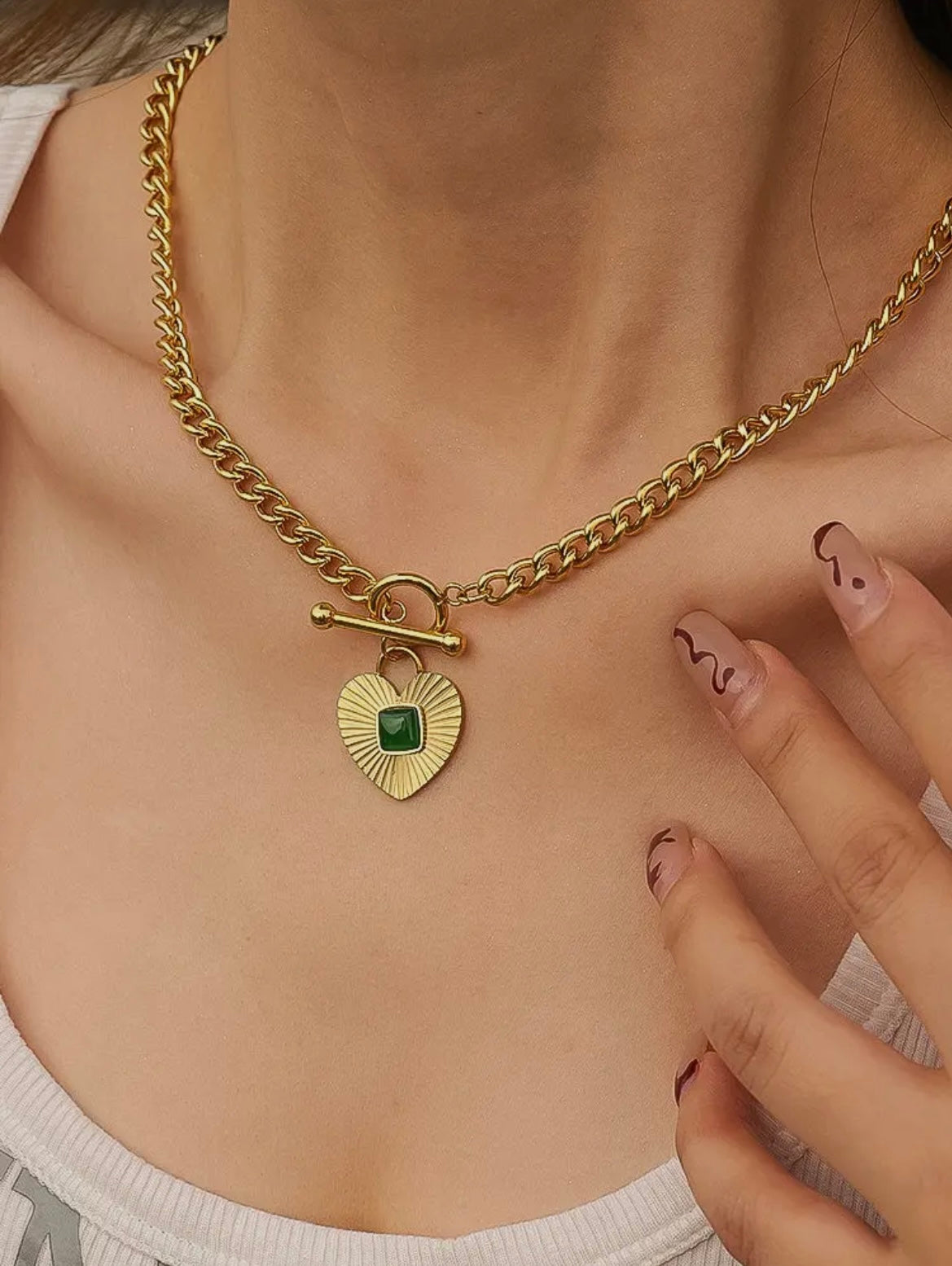 18K Gold Plated Green Heart Matching Set (Necklace + Bracelet)