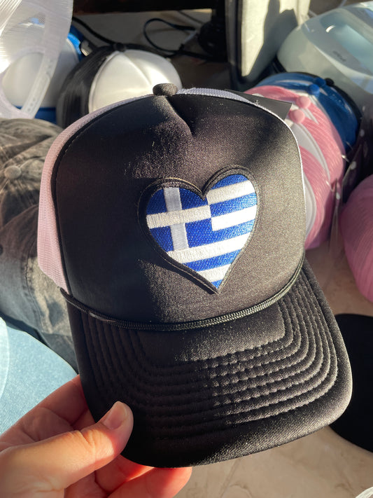 Greek Flag Heart Decky Trucker Hat