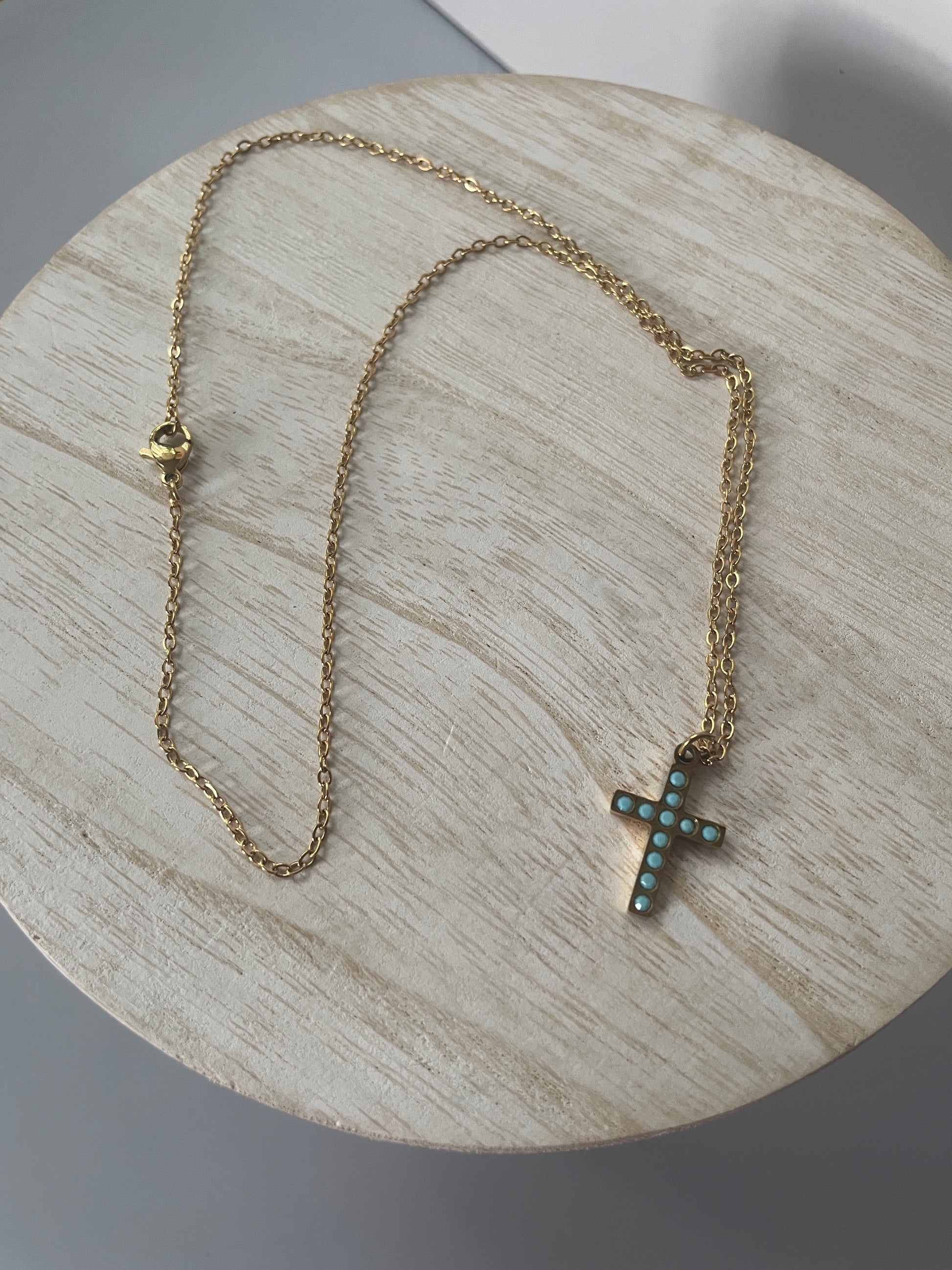 PVD Stainless Steel 18k Cross/Teardrop Necklace