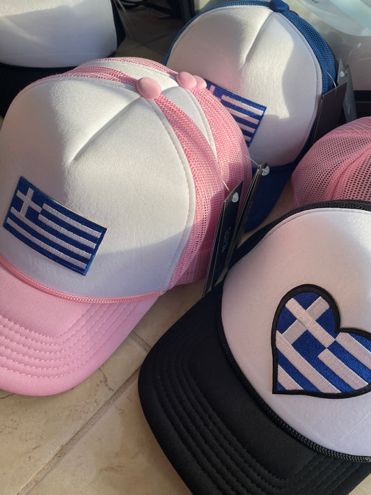 KIDS Decky 5-Panel Greek Flag Hats (hearts or plain patch)