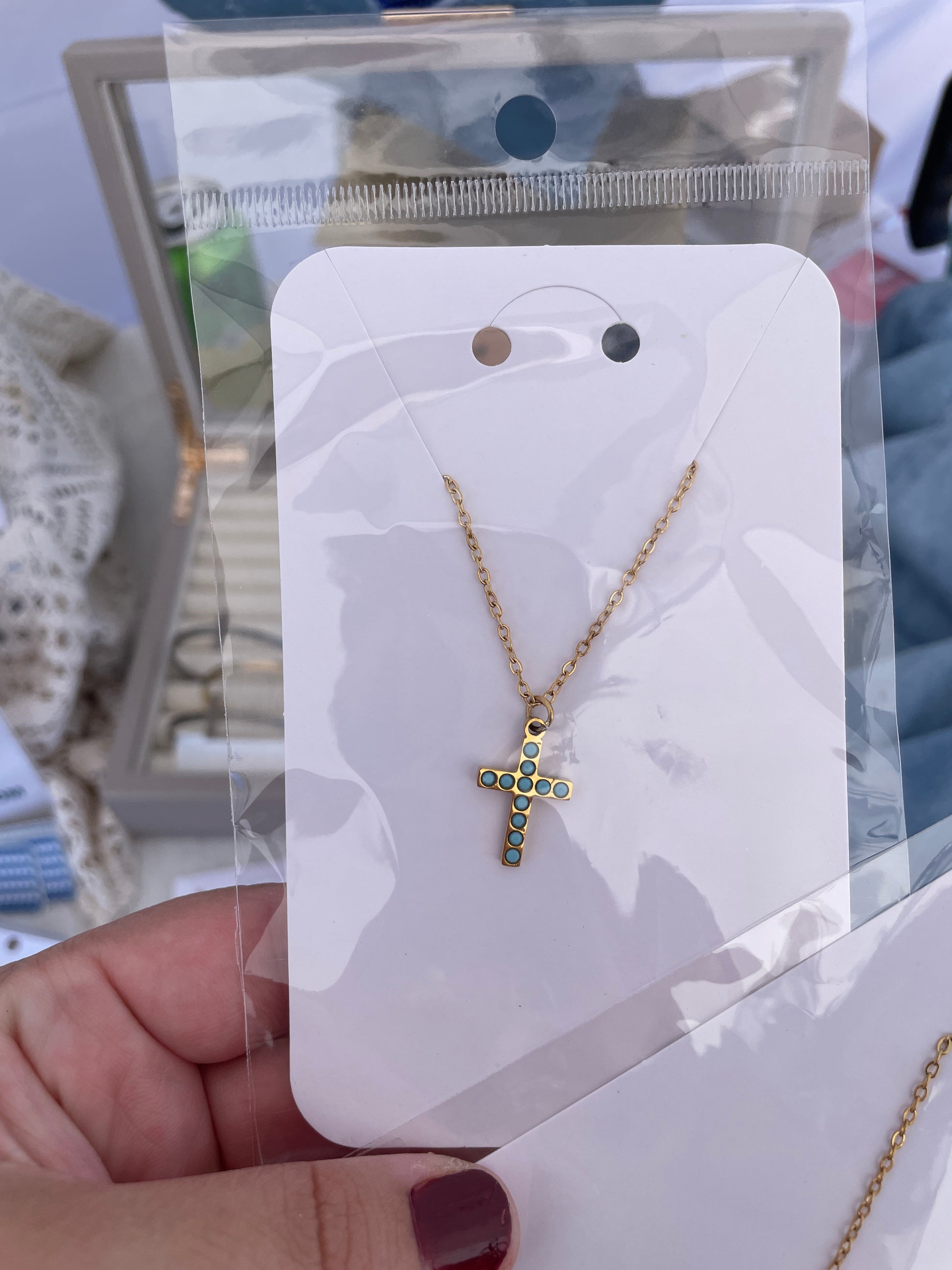 PVD Stainless Steel 18k Cross/Teardrop Necklace