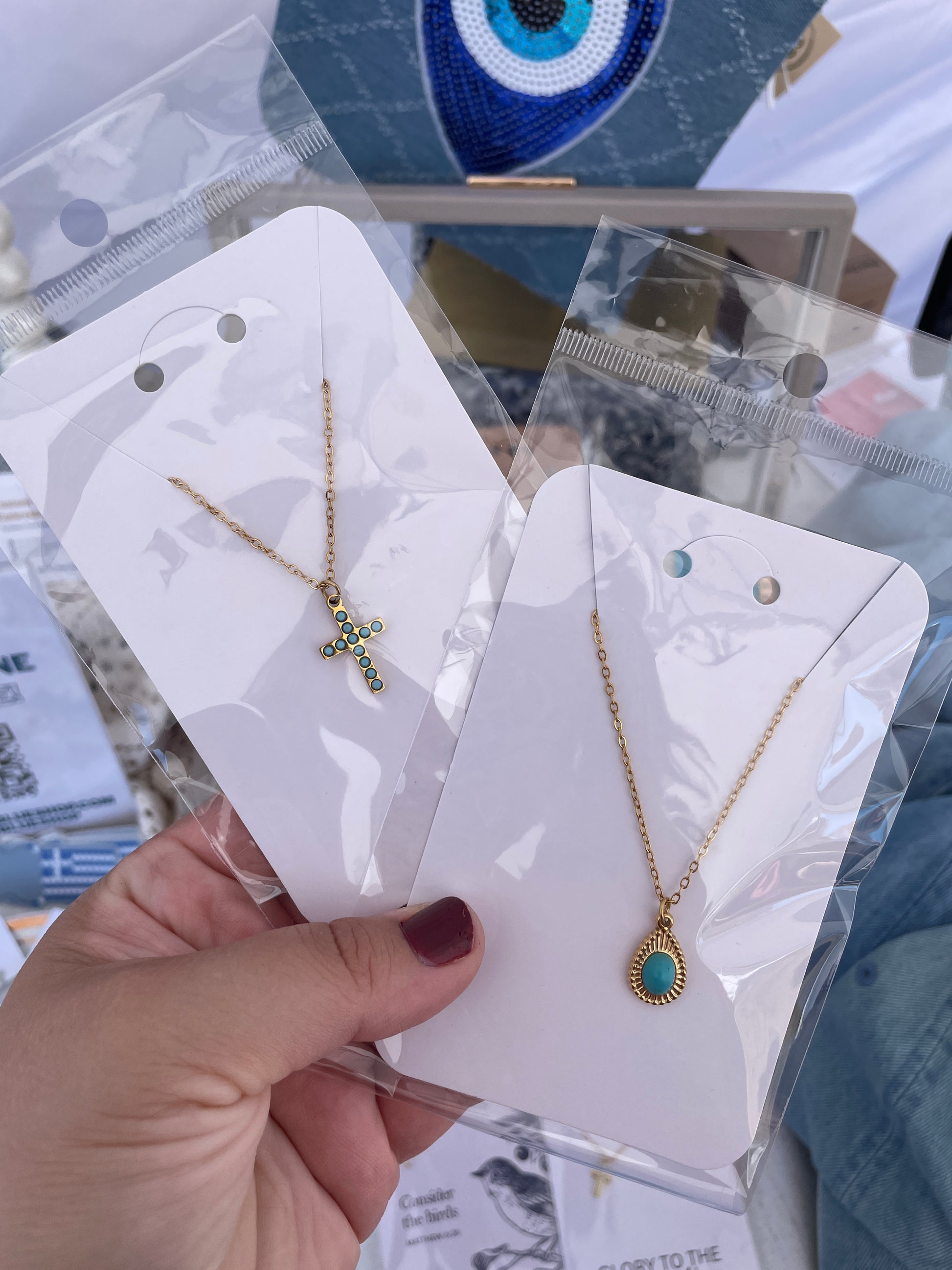 PVD Stainless Steel 18k Cross/Teardrop Necklace