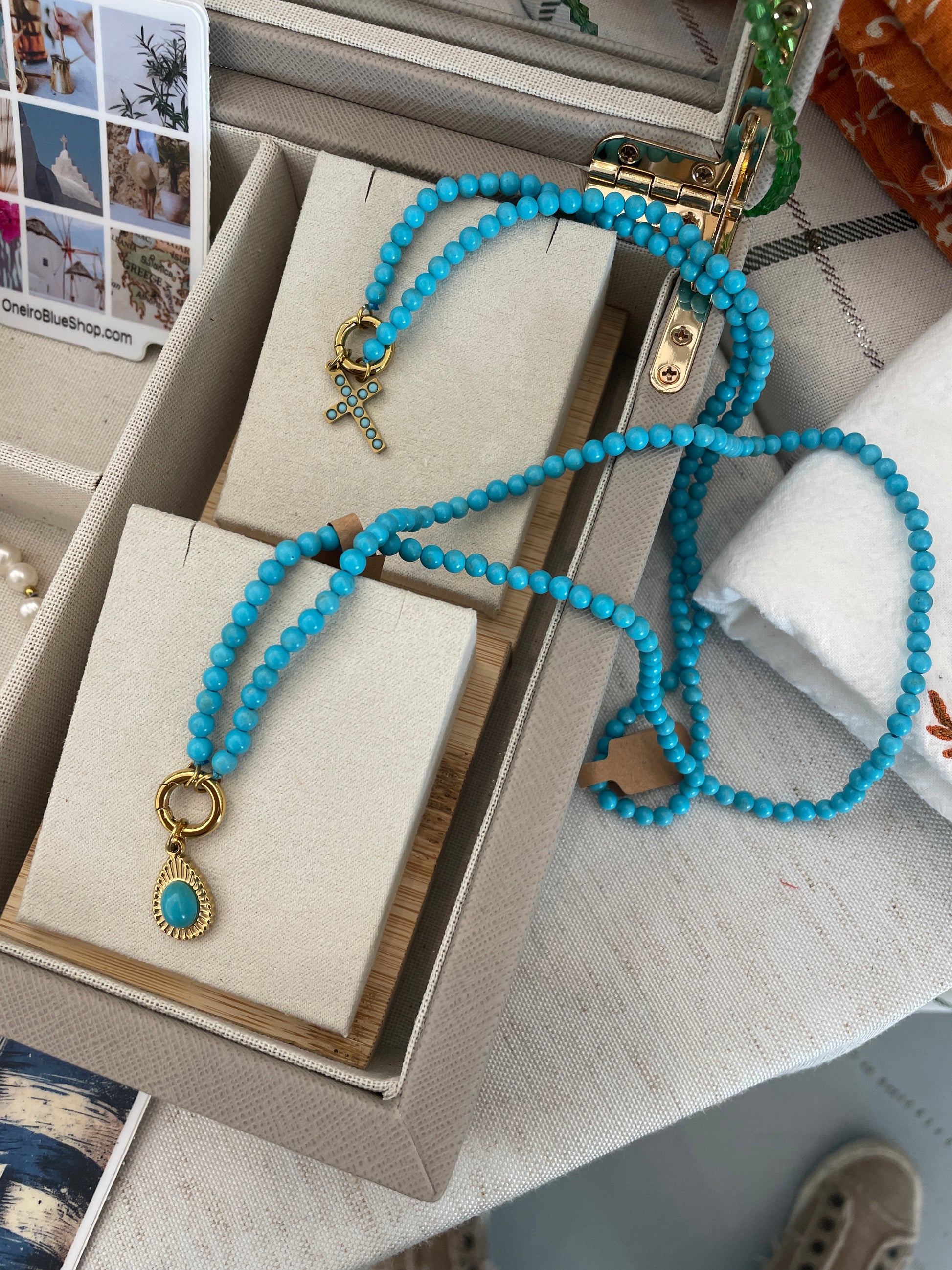 Semi Precious Stone Turquoise Stainless Steel Neckace