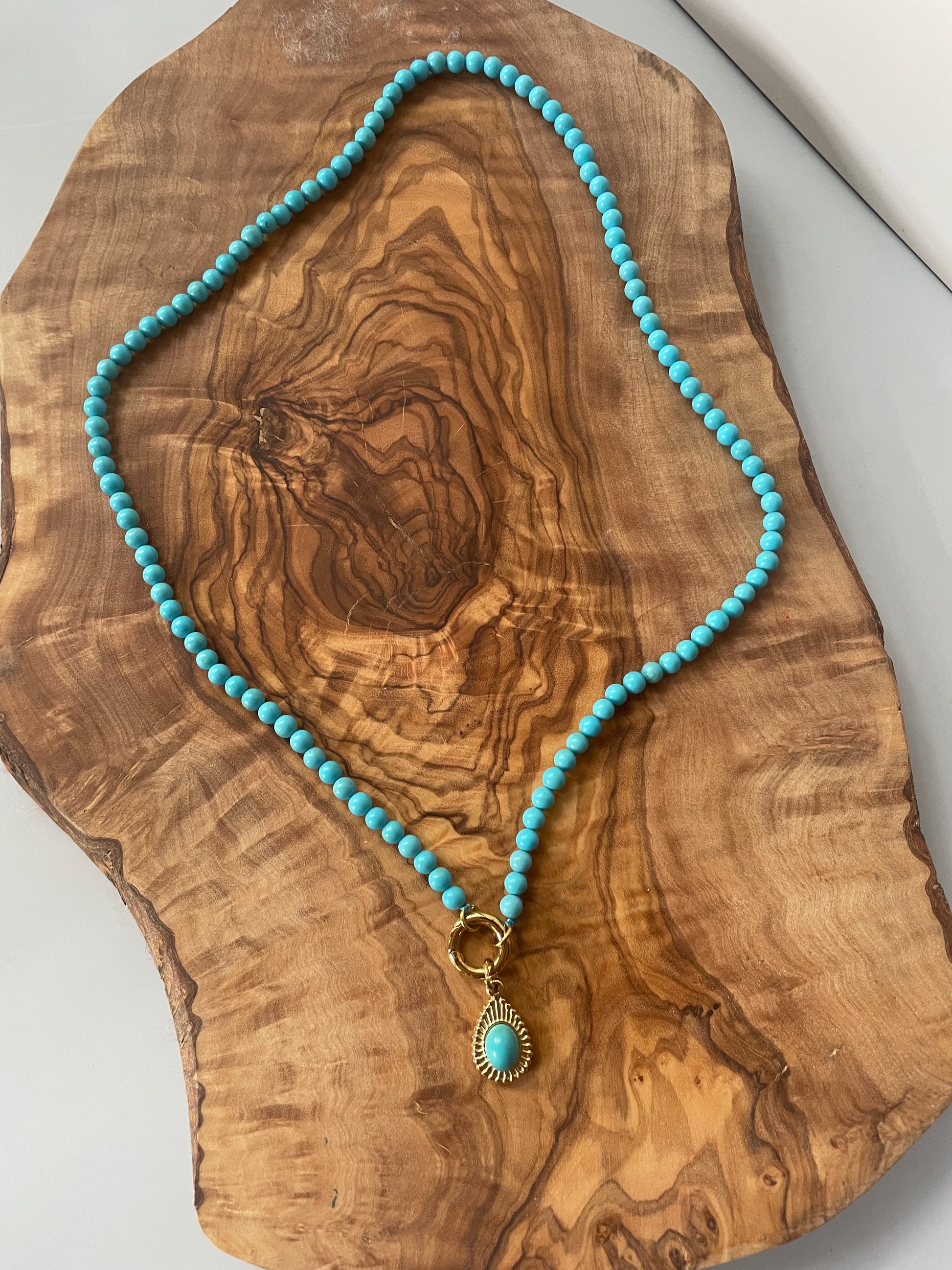 Semi Precious Stone Turquoise Stainless Steel Necklace