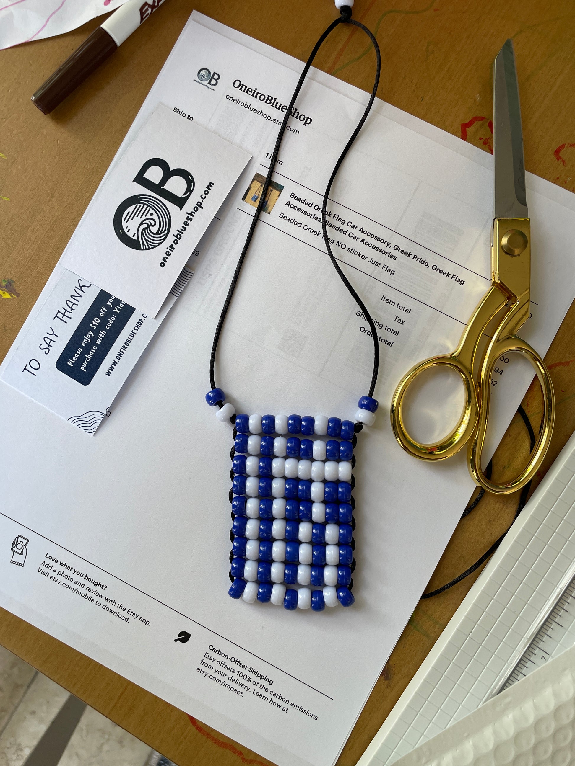 Beaded Greek Flag for Car