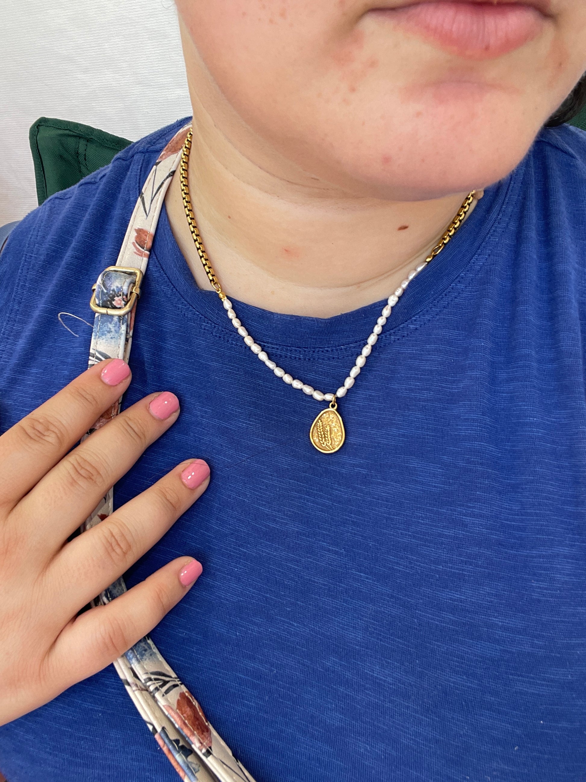 Pearl Wheat Pendant Necklace 18K Gold + Freshwater Pearls