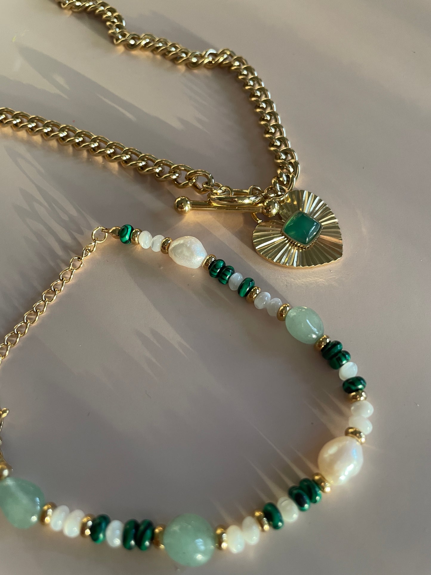 18K Gold Plated Green Heart Matching Set (Necklace + Bracelet)