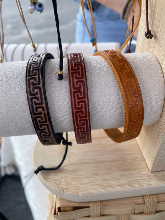 Leather Greek key bracelet