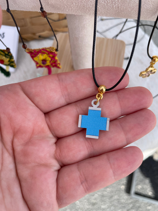 Blue Acrylic Cross Necklace